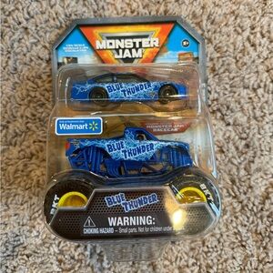 Monster Jam Die Cast Truck and Race Car Blue Thunder 1:64 scale